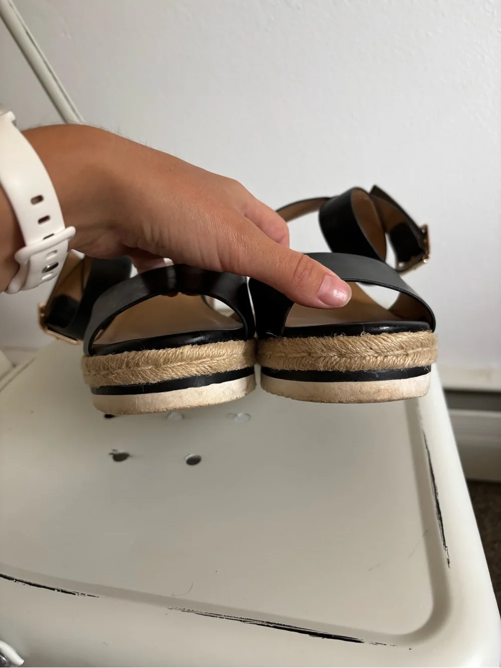 Soda Black Cork Espadrille Wedge Sandals with Gold Buckle
